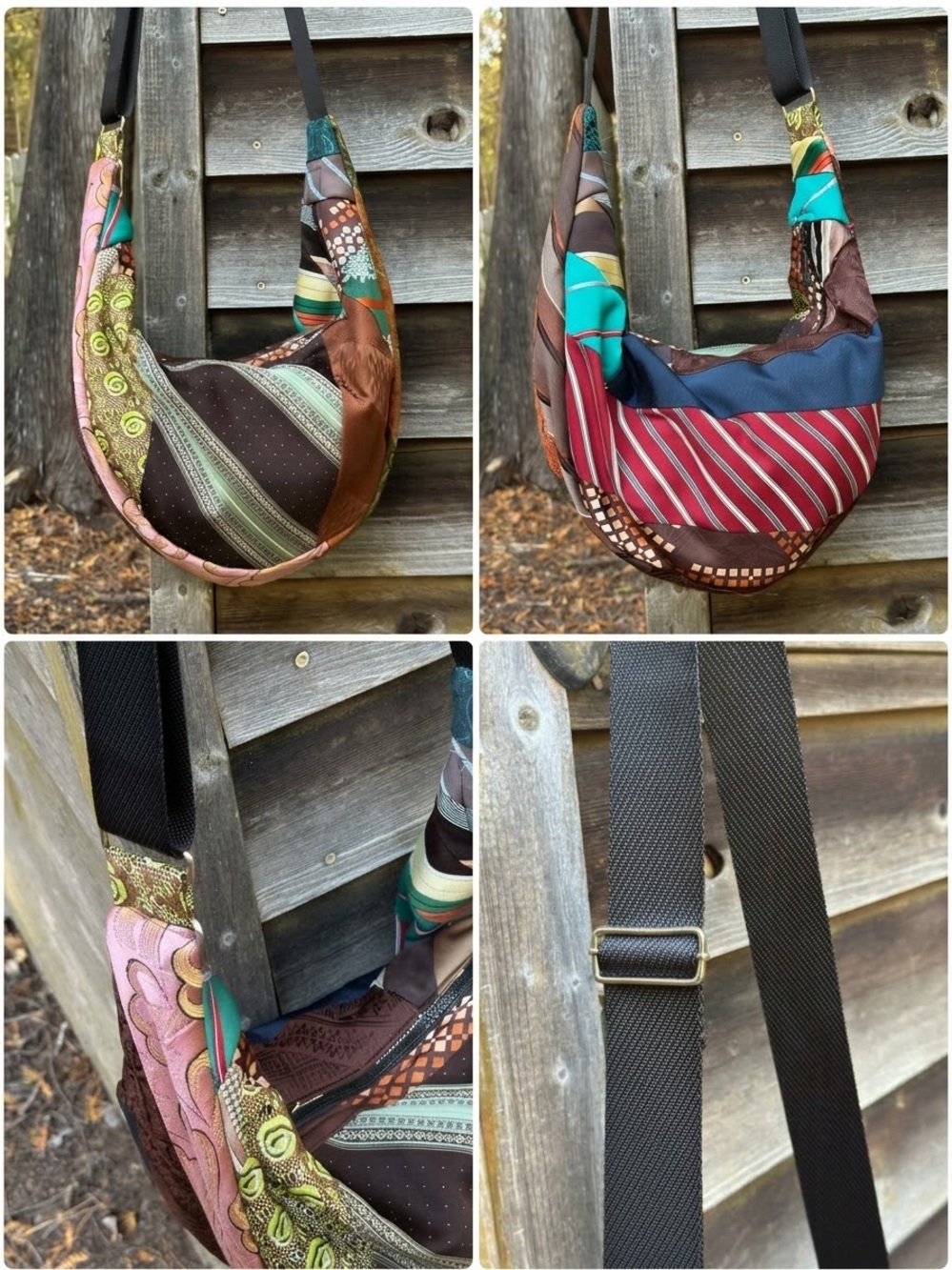 One-of-a-Kind Upcycled Vintage Tie Crescent Bag (Gingham Lining!)